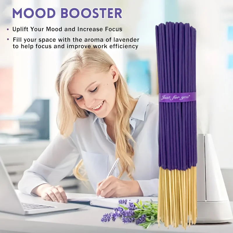 Lavender Premium Aromatherapy Incense Sticks, 8.66-Inch Long Bamboo Sticks, Burn Time of 30~40 Minutes, Light and Fresh Scent, Removes Odors, Long-Lasting Fragrance, Suitable for Home, Kitchen, and Restaurant Decoration