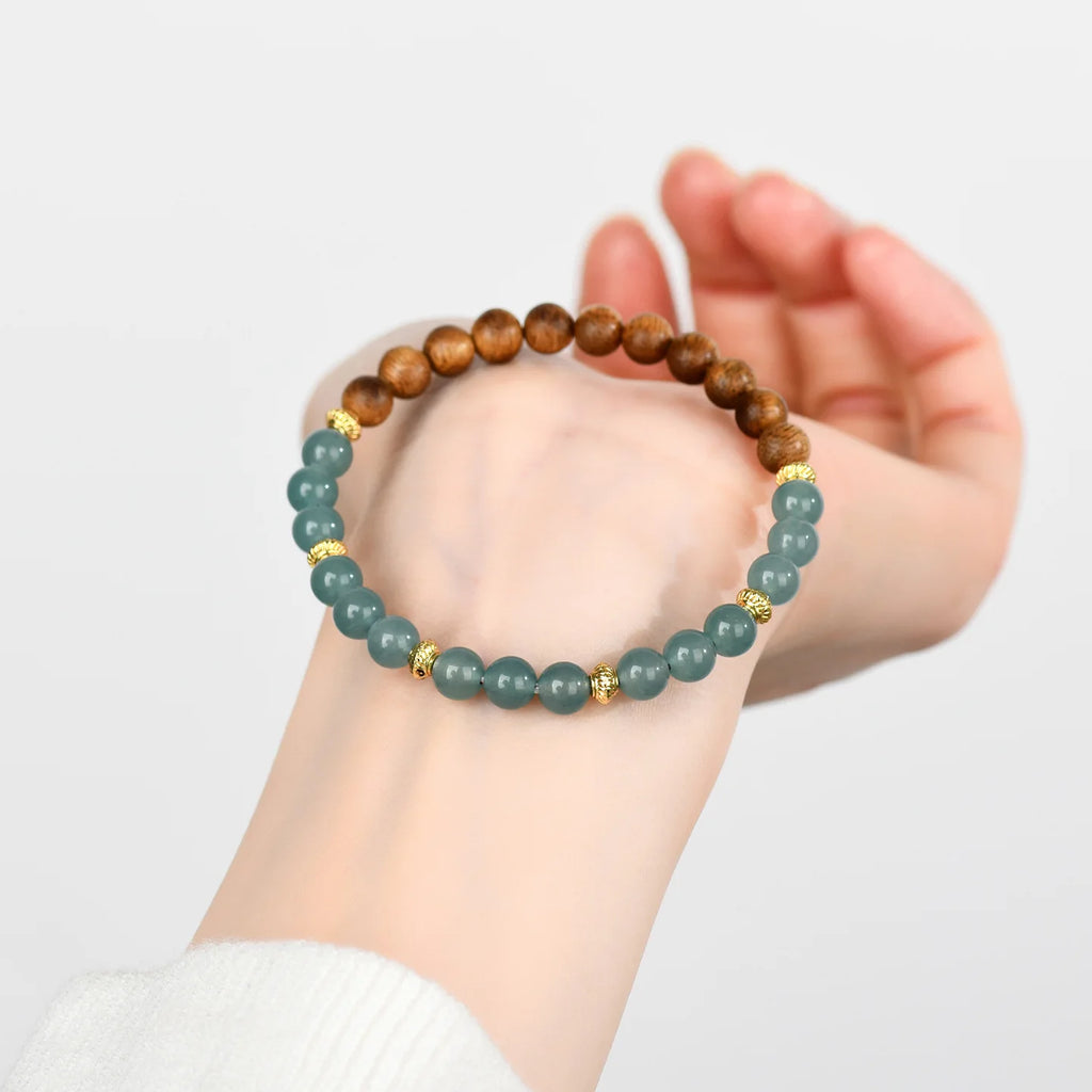 Blue Water Jade Agarwood Buddhist Bracelet for Women