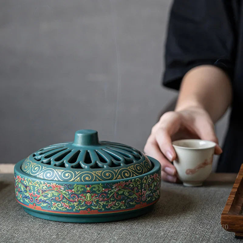 Ceramic Plate Incense Burner, Soothing Sandalwood Agarwood Wormwood, Home Indoor Living Room Decor, Incense Burner Ornament, 1Pc