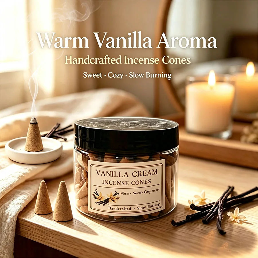 Creamy Vanilla Aromatherapy Cones, Naturally Handmade, Long-Lasting Slow-Burning, Gentle and Sweet Scent, for Relaxation and Sleep, Cozy Home Fragrance, Yoga and Meditation, Indoor and Outdoor Use, Gift.