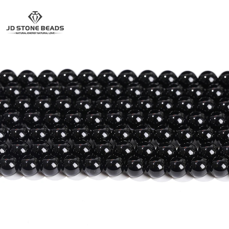 5A Natural Black Agate Onyx Stone Beads Round Loose Spacer 4 6 8 10 12mm For Jewelry Making DIY Bracelets Accessory 15'' Strand