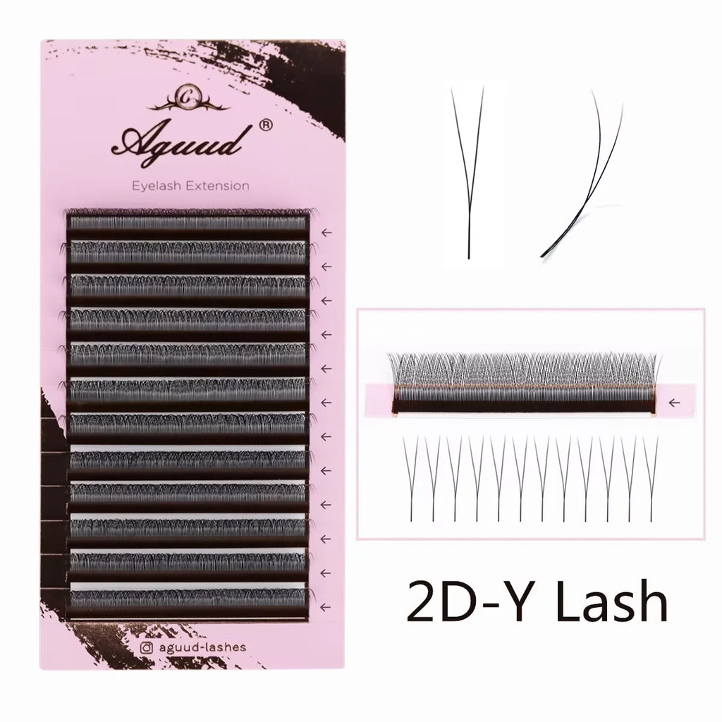 AGUUD L M C D 3D Fairy Lashes Brown W Shaped 2D 3D 4D 5D Clover Lashes Premade Bloom Fans 3D Spike Hand Woven Eyelash Extension