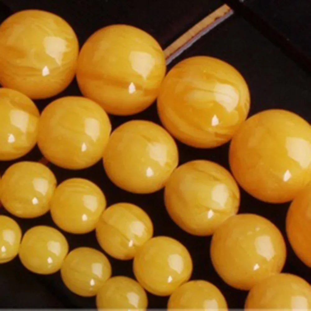 Imitation Amber Beads for Jewelry Making 6-14mm Yellow Beeswax Round Loose DIY Bracelets Necklace Earring Gift Accessories