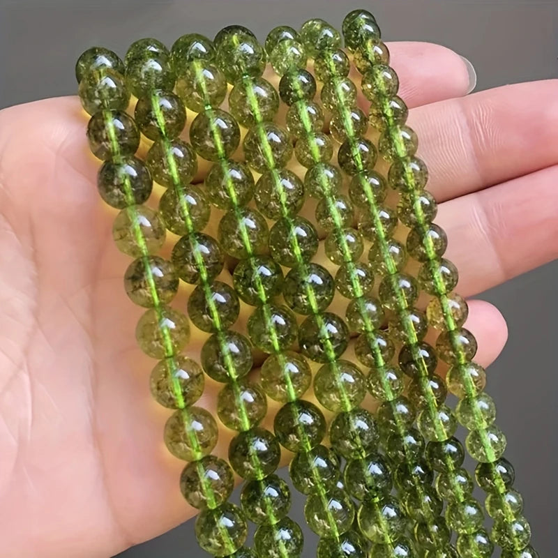 Natural Green Peridot Crystal Stone Beads Round Loose Spacer Beads For Jewelry Making DIY Handmade Bracelet Accessories Supplies