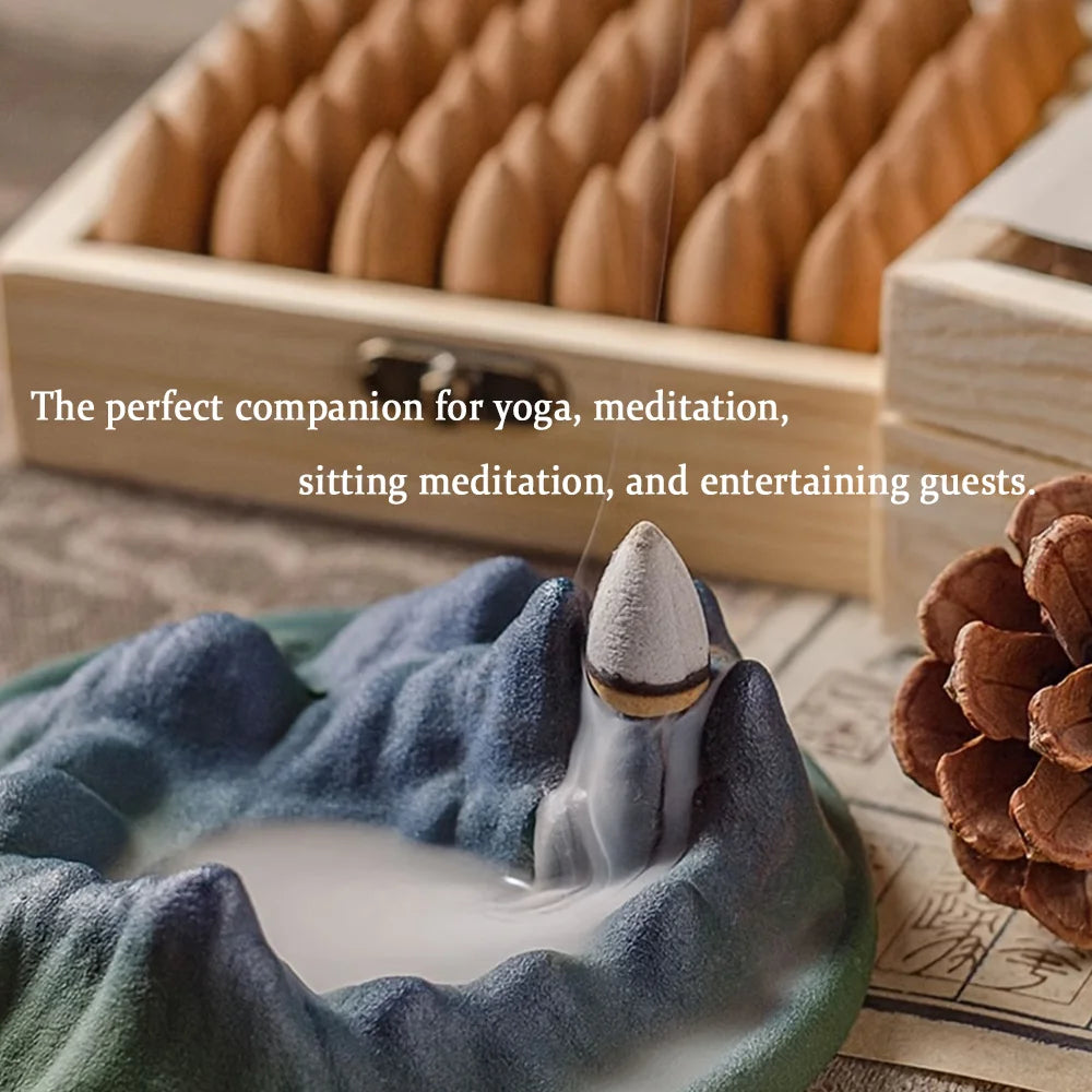 High-Quality Palosanto Flavored Natural Backflow Incense Cones, with Rich Aroma, Burn for a Long Time, Creating an Aesthetic Smoke Effect, Suitable for Purifying the Air, Meditation, Yoga, Reading, Etc.