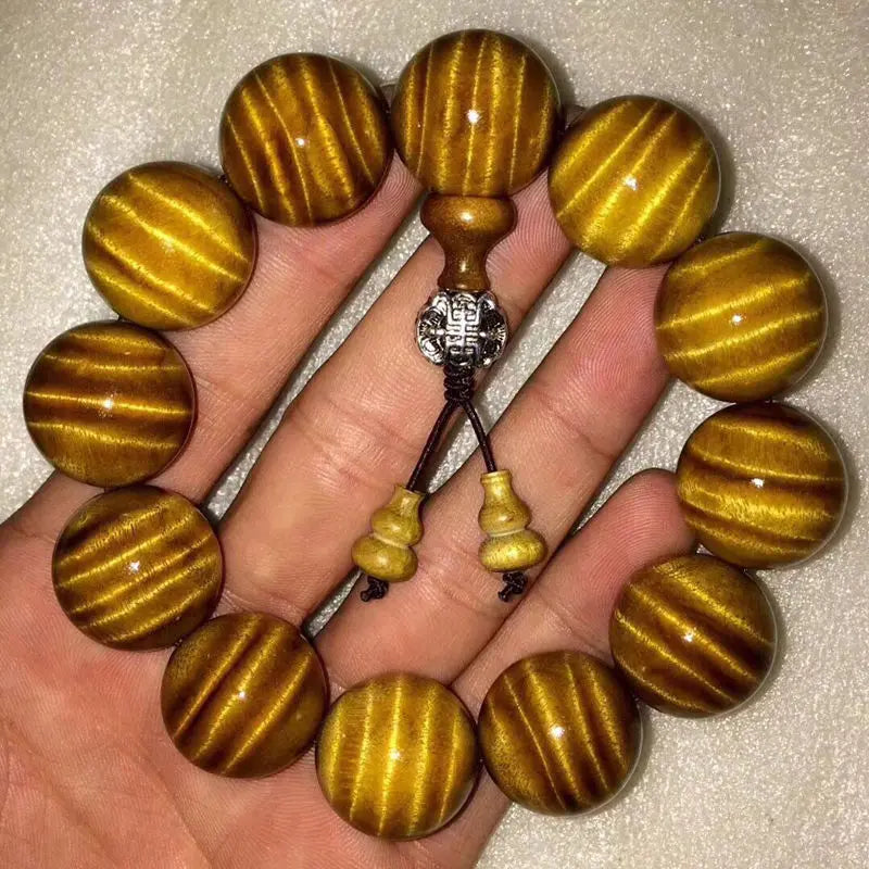 Gold-Rimmed Wooden Buddha Beads Bracelet 1.8mm