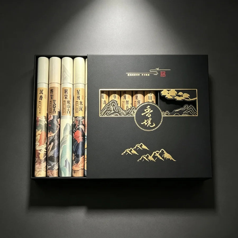 400pcs Ten‑Tube Chinese Ink Painting Incense Gift Box, Sandalwood Agarwood Multi‑Fragrance Aroma Sticks, Home Decor Festival Gif