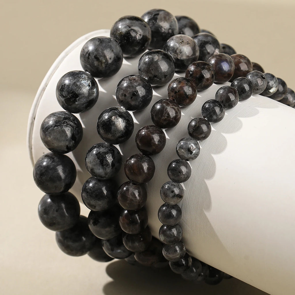 JD Natural Black Spectrolite Flash Smooth Beaded Bracelet Women Men 6 8 10mm Labradorite Stone Stretch Bracelets Yoga Jewelry