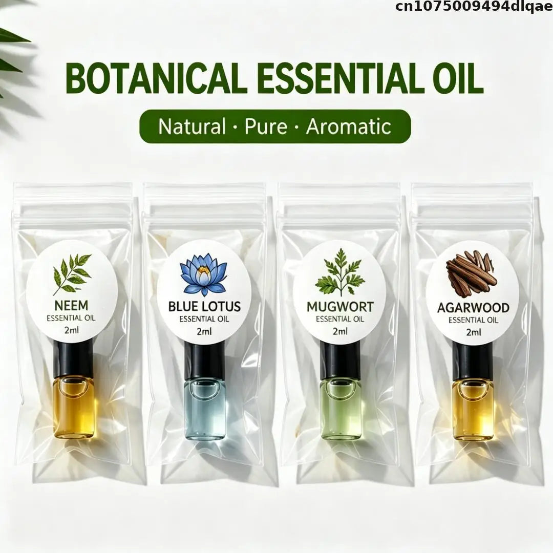 Splymczen Mini Botanical Essential Oil Collection 2ml Agarwood Neem Blue Lotus Mugwort Aromatic Oil For Diy Soap Candle Making