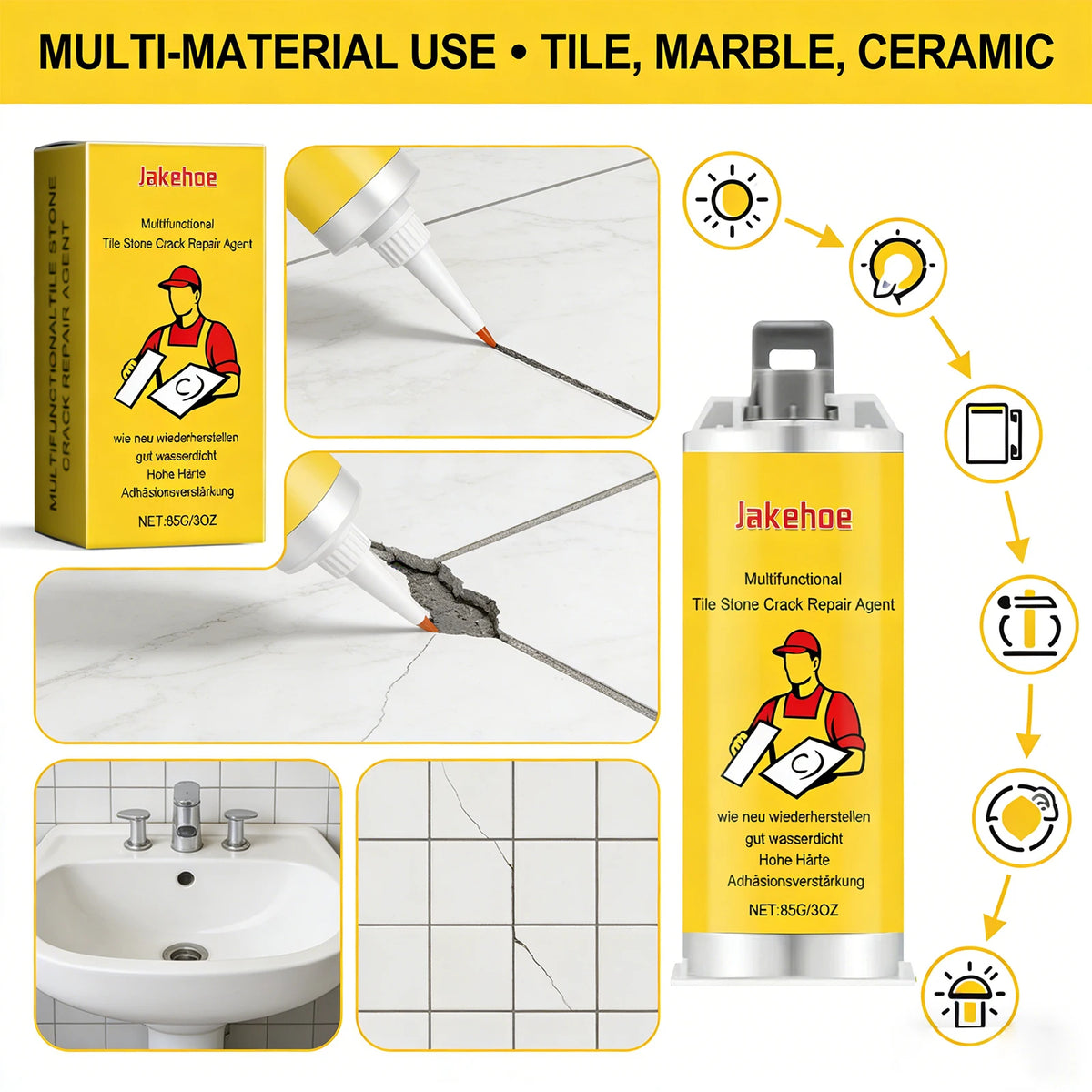 Tile Stone Crack Repair Agent Quickly Repair Ceramic Tiles Crack Restore Tile Integrity Waterproof Durable Ceramic Tile Care Set