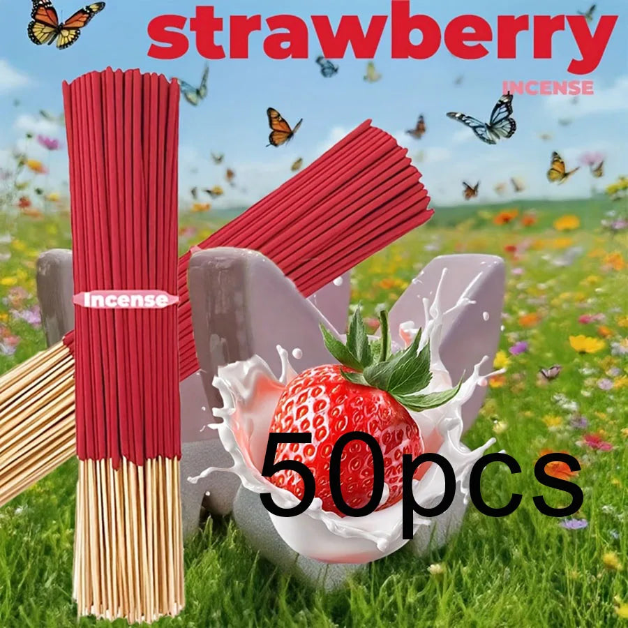 Red High-Quality Creamy Strawberry Incense Stick - Long-Lasting Strawberry Scent with Woody Notes, Fruit Meditation Yoga Home Office Party Holiday Gift, Eliminates Fatigue, Long-Lasting Fragrance (Doesn'T Scatter, Burns Evenly)
