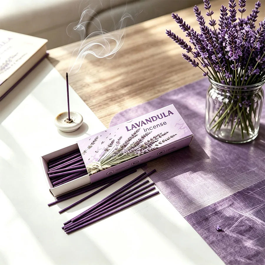 1 Box Contains 30-35 Handcrafted Purple Lavender Incense Sticks, with a High-Quality Lavender Floral Scent, Suitable for Home, Indoor Use, Hotels, Outdoor Camping, Parties, Reading, Yoga, and as a Gift Box for Friends. Festive Atmosphere.