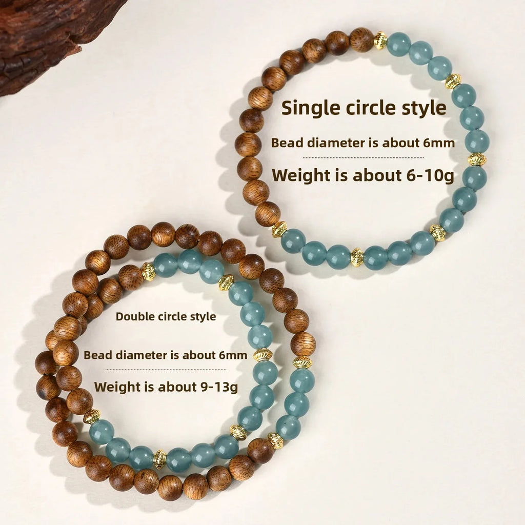 Blue Water Jade Agarwood Buddhist Bracelet for Women