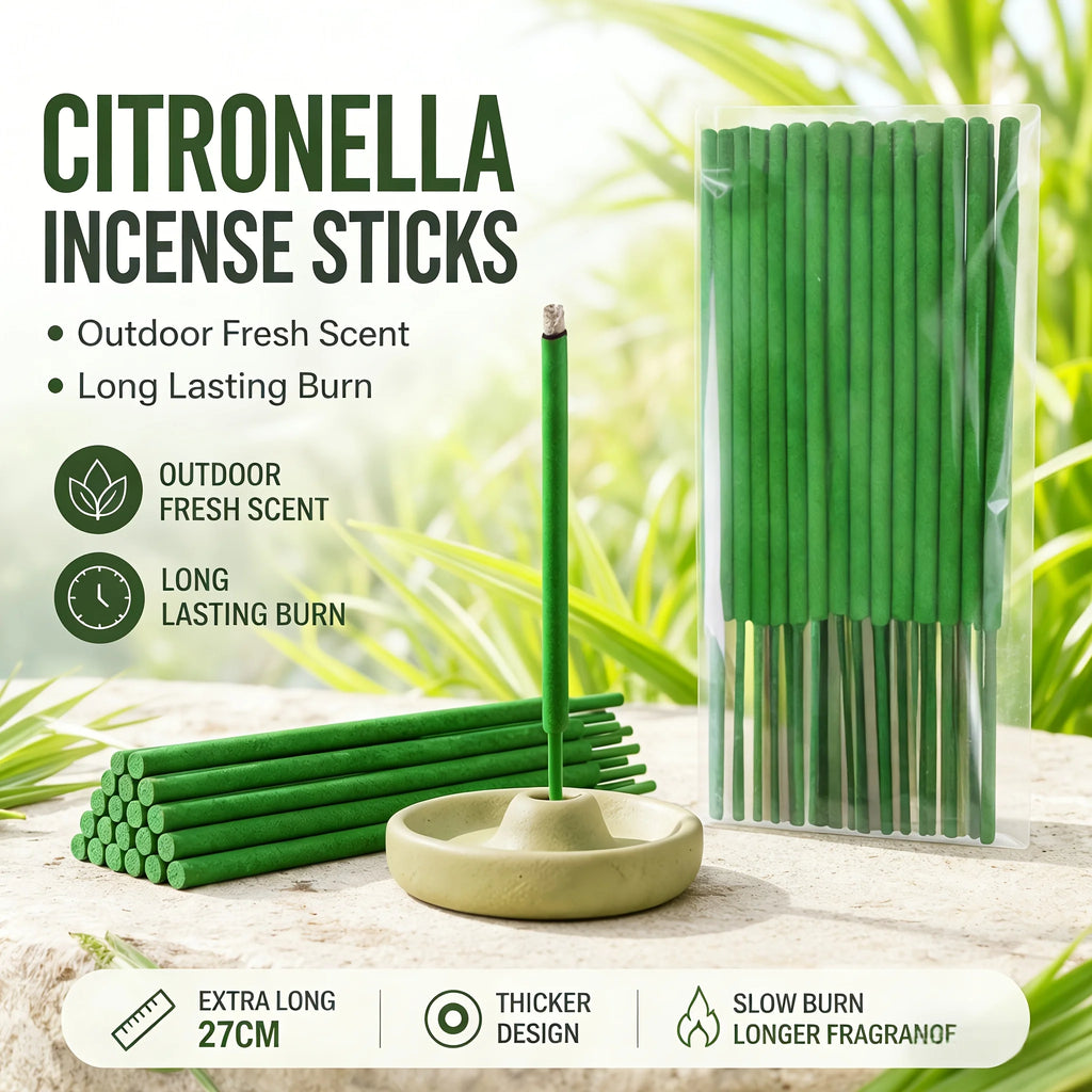 Thick Citronella Incense Sticks Burn 1-2.5 Hours Affected By Wind With Lemongrass Mint Rosemary Scent For Yard Garden Camping