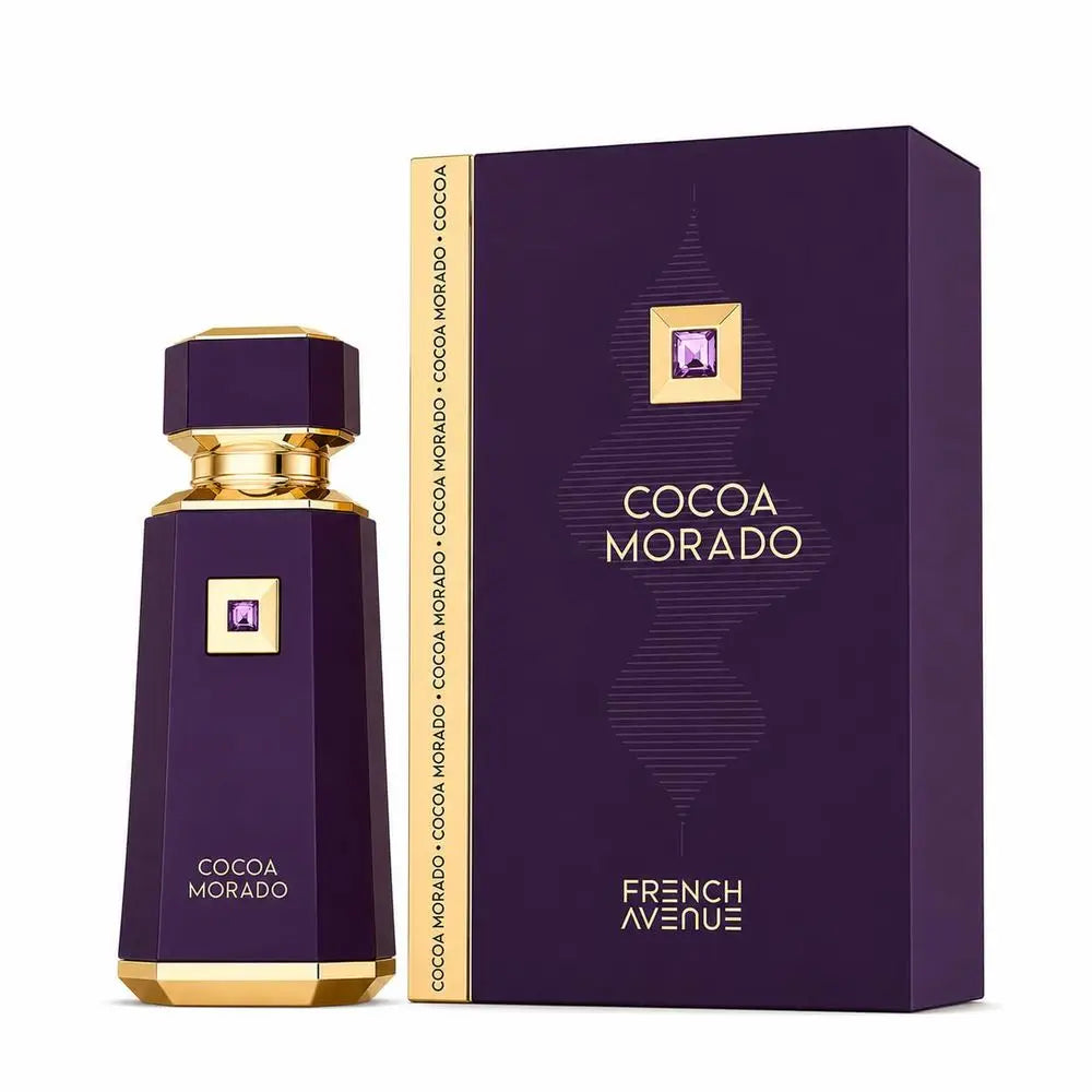 French Avenue Cocoa Morado Eau De Parfum 100ml 3.4oz Unisex Perfume Long Lasting Saffron Cinnamon Oud Cocoa Vanilla Leather Oriental Woody Gourmand Fragrance Luxury Purple Gold Gift Cologne For Men Women