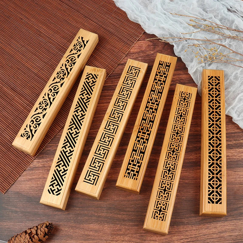 1pc Bamboo Wooden Incense Stick Holder Burning Joss Insence Box Burner Ash Catcher