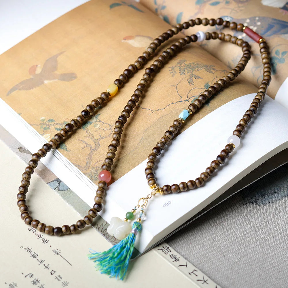 Original Design First Grade Butter Agarwood Multi Wrap Bracelet with Beeswax Agate Bodhi Root Butterfly Charms Gifts