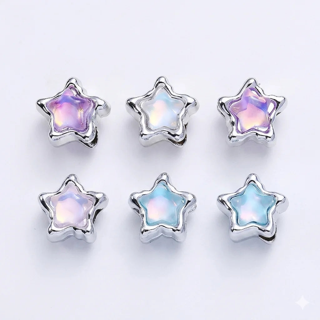 10pcs Dreamy Aurora Alloy Star Beads Big Hole Spacer Beads for Beaded Pens  Keychains for Jewelry Making DIY Trendy Loose Beads