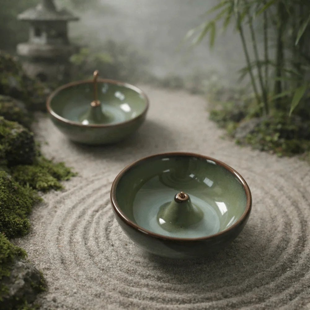 Decorative Retro Incense Holder Zen Style Sturdy Incense Stick Burner Round Ceramic Agarwood Tray Meditation