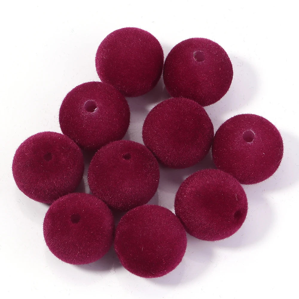 16mm Colorful Acrylic Flocking Velvet Ball Beads 10pcs