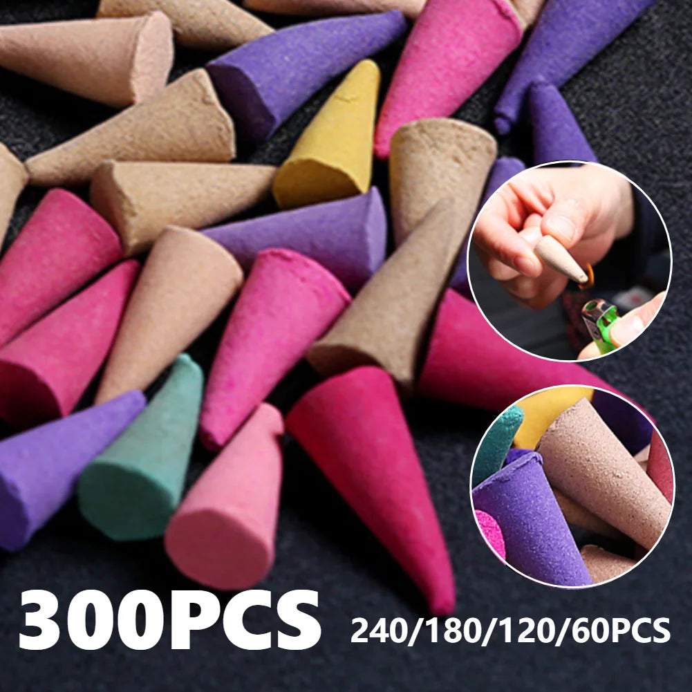 60-300PCS Mixed Natural Reflux Tower Fragrance Incense Cone Anxiety Relie Smoke Odor Remover Meditation Relaxation Aromatherapy