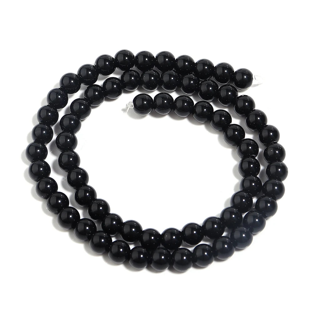 1 Strand Black Onyx Agate Beads Natural Stone Smooth Beads Gemstone Round Loose Spacer Beads For DIY Jewelry Making Bracelet
