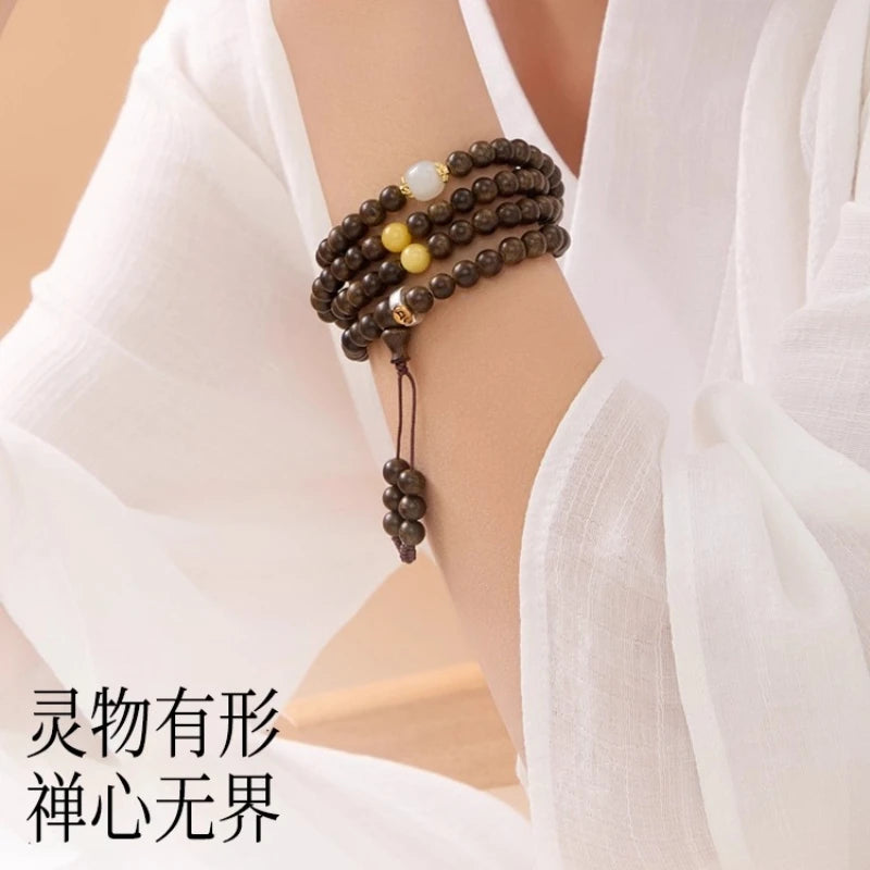 2026 Year of the Horse Natural Nha Trang Ky Nam Sinking Agarwood 108 Beads Bracelet Unisex Wrist Mala Festival Gift