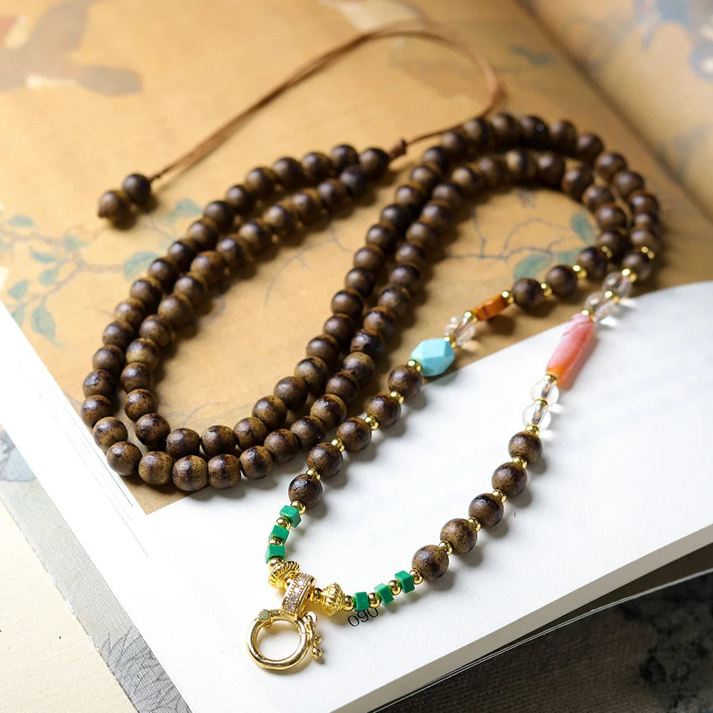 First Grade Butter Agarwood Pendant Rope with Natural White Crystal South Red Agate Dzi Bead Universal Hanging Cord Gifts