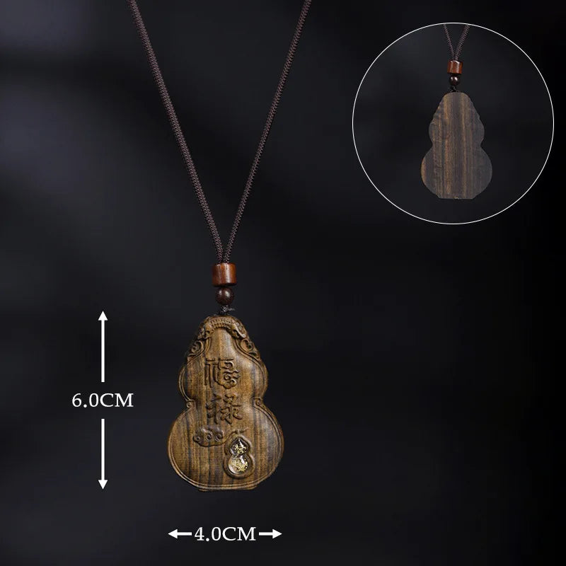 Agarwood Peace Tag Pendant Neckwear Fortune Carved Unisex Inlaid Craft Small Necklace Jewelry
