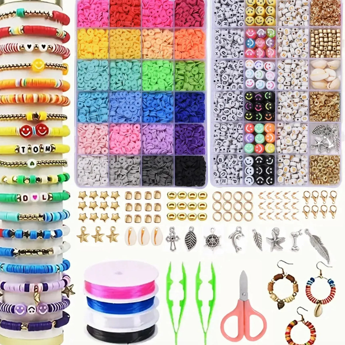 10000pcs Assorted Polymer Clay Beads Kit for DIY Jewelry Making - Handmade Craft Supplies for Bracelet, Necklace, Earrings - Gre