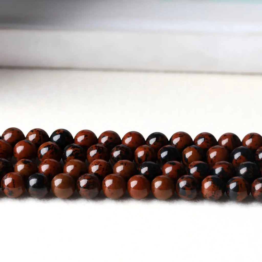 Natural Stone Mahogany Obsidian Beads Round Golden Swan Bead for Jewelry Making DIY Bracelet Necklace Accessories 4/6/8/10mm