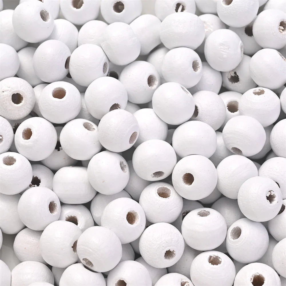 200Pcs 8mm Red White Blue Round Wooden Beads Smooth Spacer Beads For Diy Keychain Necklace Bracelet Jewelry Making Accessories