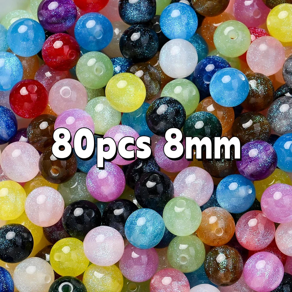 Mixed Color Glitter Resin Round Beads 8/10/12mm Sparkling Solid Loose Beads For DIY Bracelet Necklace Jewelry Making