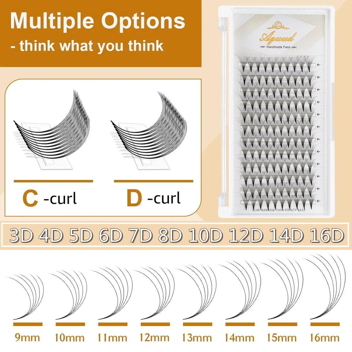 AGUUD 5 Trays/Lot Thin Roots Slim Base Premade Fans Lash Sharp Pointy Base Promade Russian Volume Fans Eyelash Extensions Faux