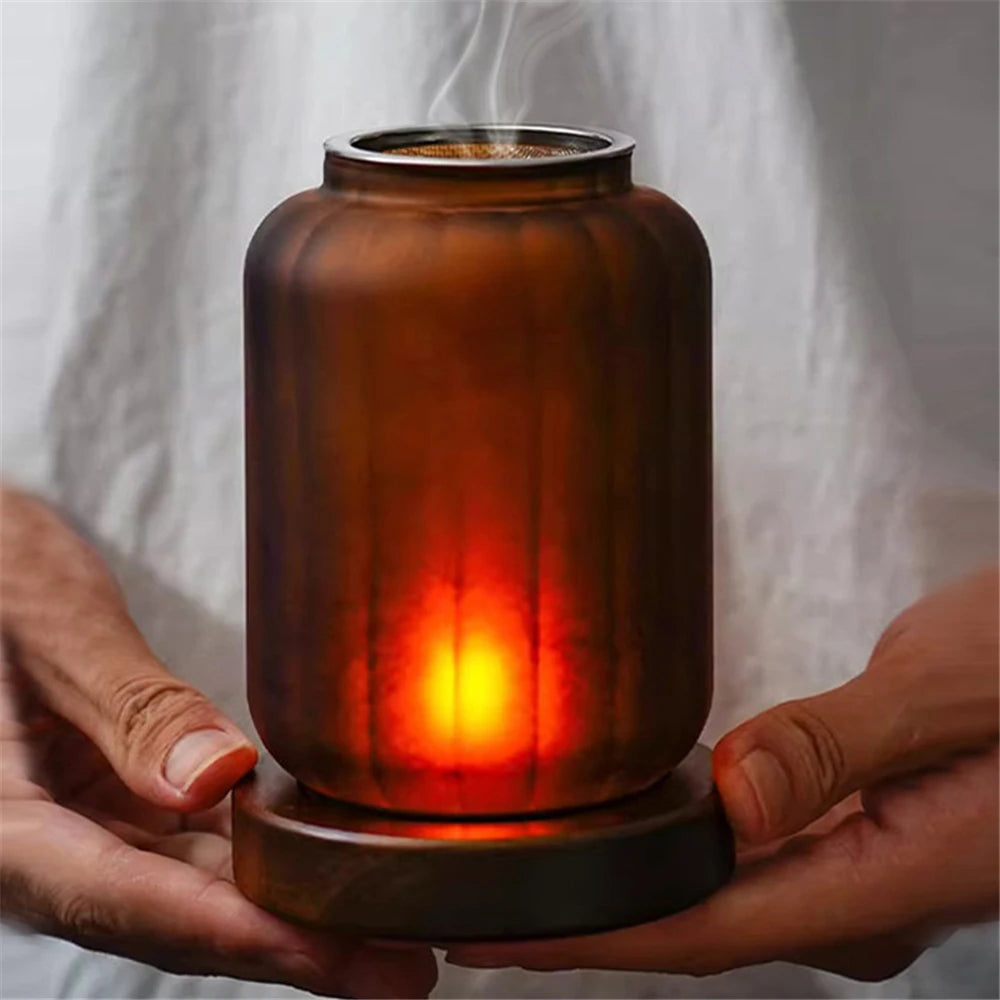 Vintage Glass Incense Lamp with Wooden Base