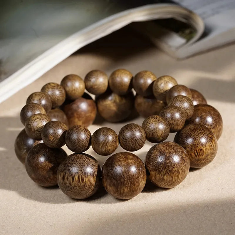 Waterborne Brunei Agarwood Bracelets Single Circle Round Bead Buddhist Prayer Beads Hand Jewelry for Men and Women Gifts