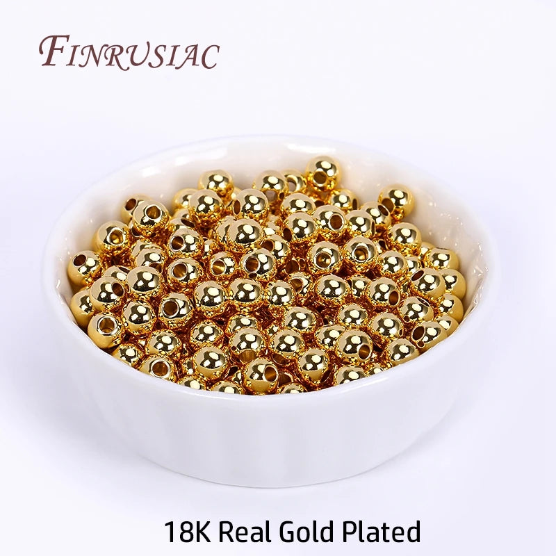 18K Gold Plated Spacer Beads 2-6mm Round DIY Jewelry