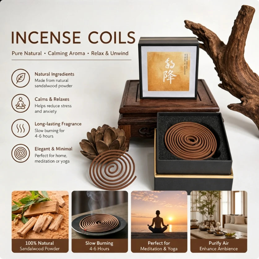 Handmade Natural Agarwood Sandalwood Coil Incense Long Lasting Calming Scent for Bedroom Office Meditation Yoga Decor Holiday Gi
