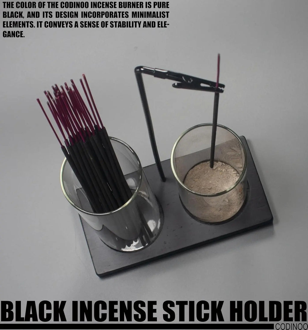2 in 1 Glass Backflow Incense Holder with Storage Ash Catcher Black