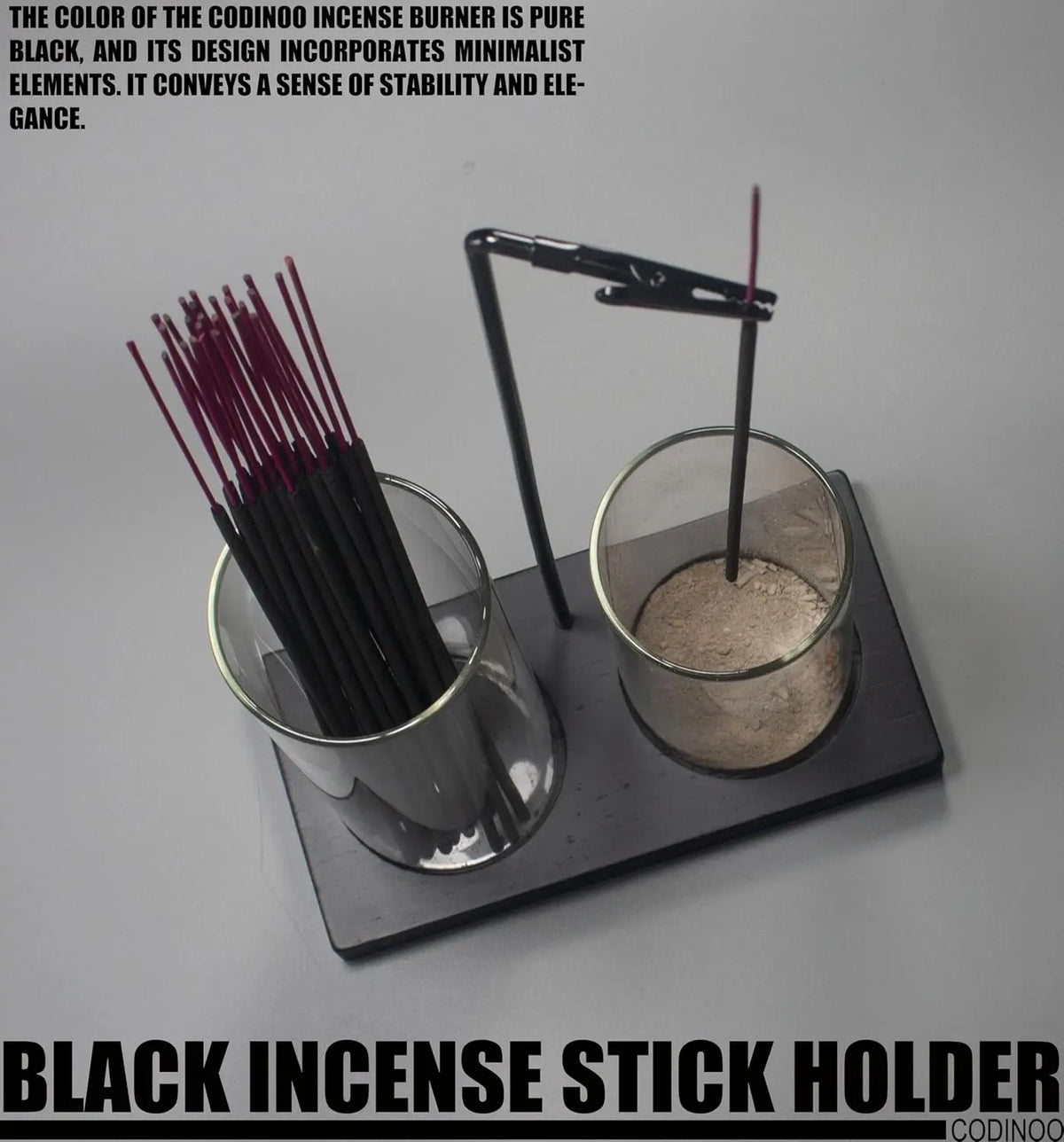 2 in 1 Glass Backflow Incense Holder with Storage Ash Catcher Black