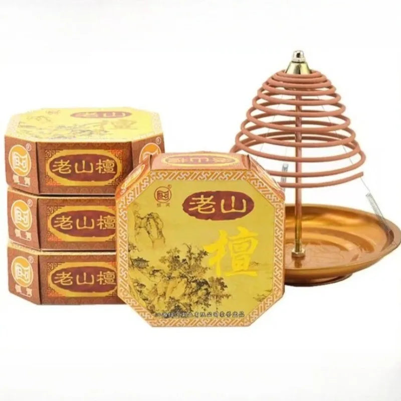 12/24h Lao Shan Sandalwood Incense Coil Incense Worship Buddha Tower Incense Indoor/Purify Air/Remove Odors/lasting Fragrance