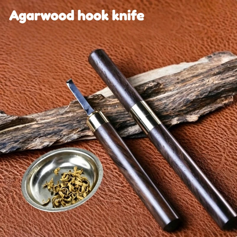 Agarwood Hook Knife Solid Wood Handle Fine Steel Knife Head Hook Wire Scraper Powder Cutting and Digging Spice Incense Tool