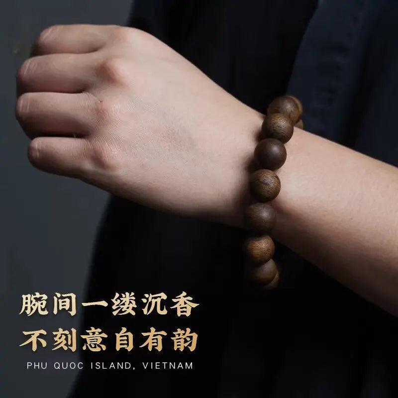 Traditional Chinese Style Vietnam Phu Quoc Island White Qinan Agarwood Beaded Bracelet Lucky Blessing Fortune Attracting Good