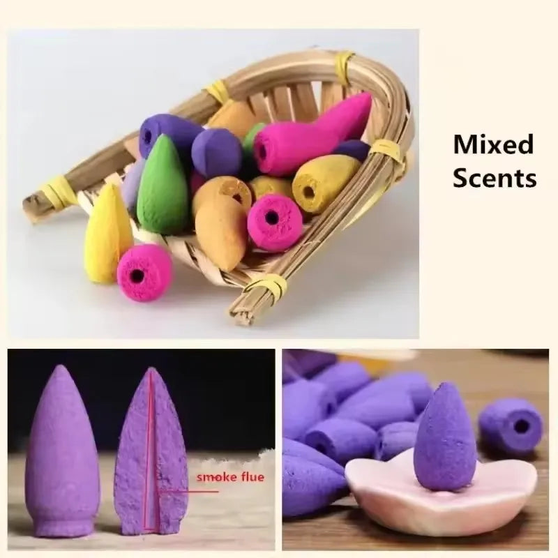 30/60/100pcs Colorful Aromatherapy Incense Cones for Waterfall Incense Burner Holder Smoke Falls for Viewing Relaxation Yoga