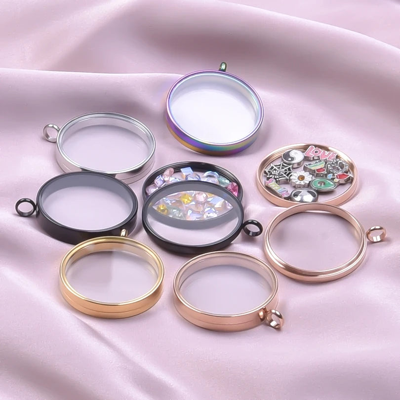 1Pc Stainless Steel Round Memorial Cremation Ashes Coin Bezel Locket Pendant Openable Glass Floating Relicario Colgantes Jewelry