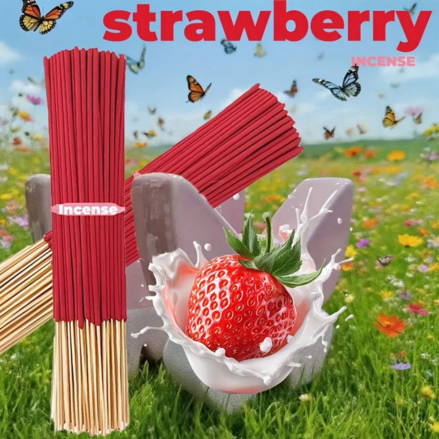 Red High-Quality Creamy Strawberry Incense Stick - Long-Lasting Strawberry Scent with Woody Notes, Fruit Meditation Yoga Home Office Party Holiday Gift, Eliminates Fatigue, Long-Lasting Fragrance (Doesn'T Scatter, Burns Evenly)