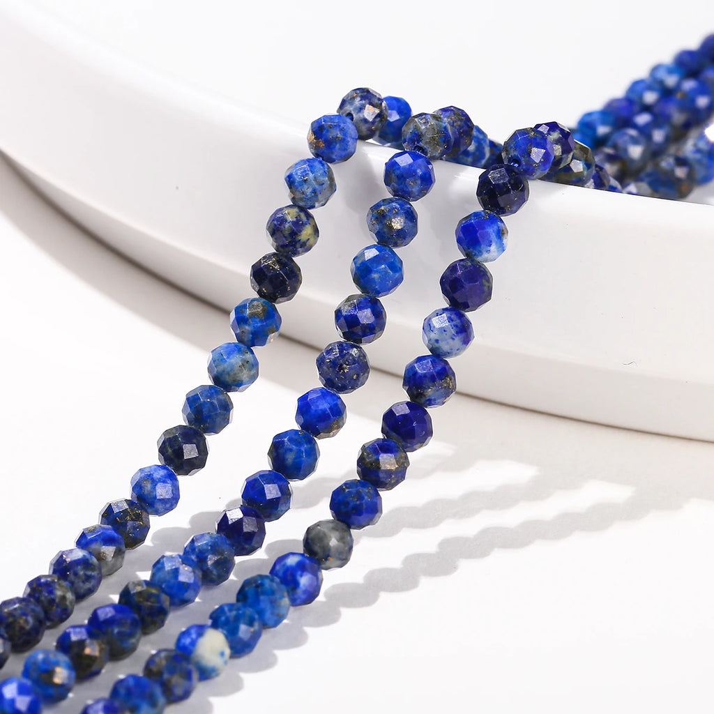 2 3 4mm Faceted Natural Lapis Lazuli Beads Round Loose Spacer Tiny Bead for Jewelry Making DIY Necklace Bracelet Accessory 15"