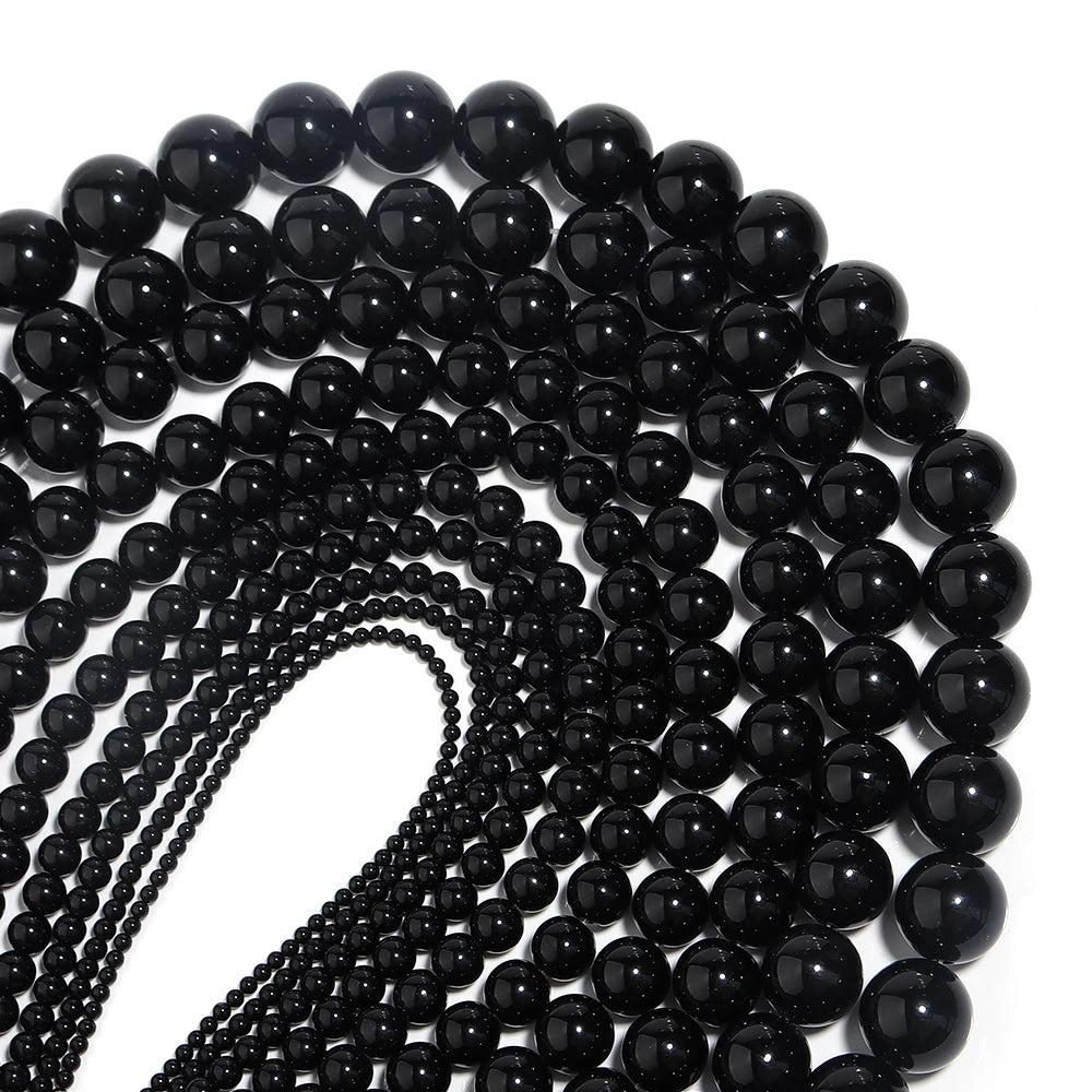 1 Strand Black Onyx Agate Beads Natural Stone Smooth Beads Gemstone Round Loose Spacer Beads For DIY Jewelry Making Bracelet