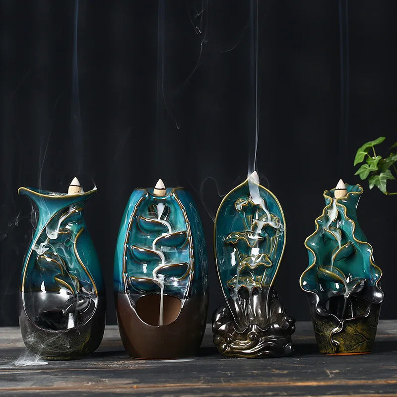 Lotus Lotus Lotus waterfall back incense Furnace handicaft mass Furnace Furnace Yoga ornaments House candles stove incense seat psychotherapy incense table leg suitable for gifts