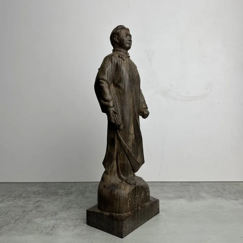 Hand-Carved Agarwood  Statue - 11.2x3.5x2.8" Chinese Leader Sculpture, Red Culture Collectible, Home Decor